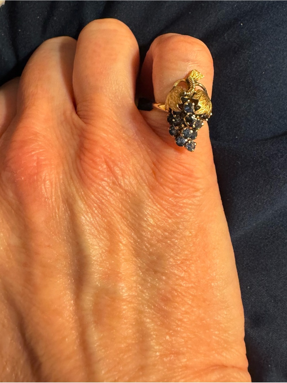 18K Gold Grape Cluster Ring with Sapphires